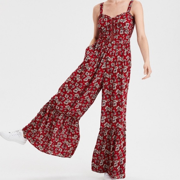 AMERICAN EAGLE Floral Wide Leg Jumpsuit Size 0 - Picture 2 of 8